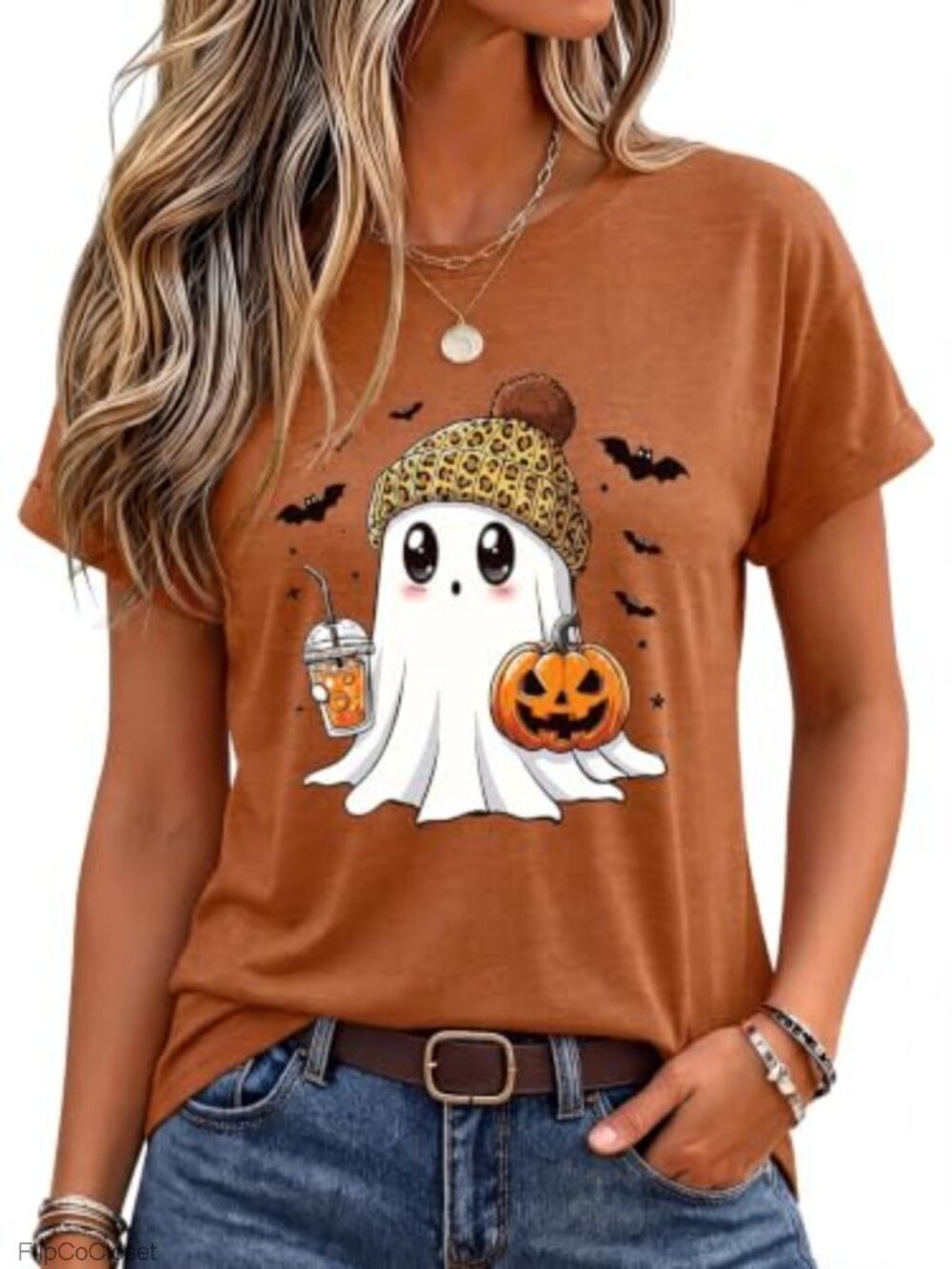 Halloween Shirt Women Pumpkin Ghost Tee Fall Spooky Season Casual Top